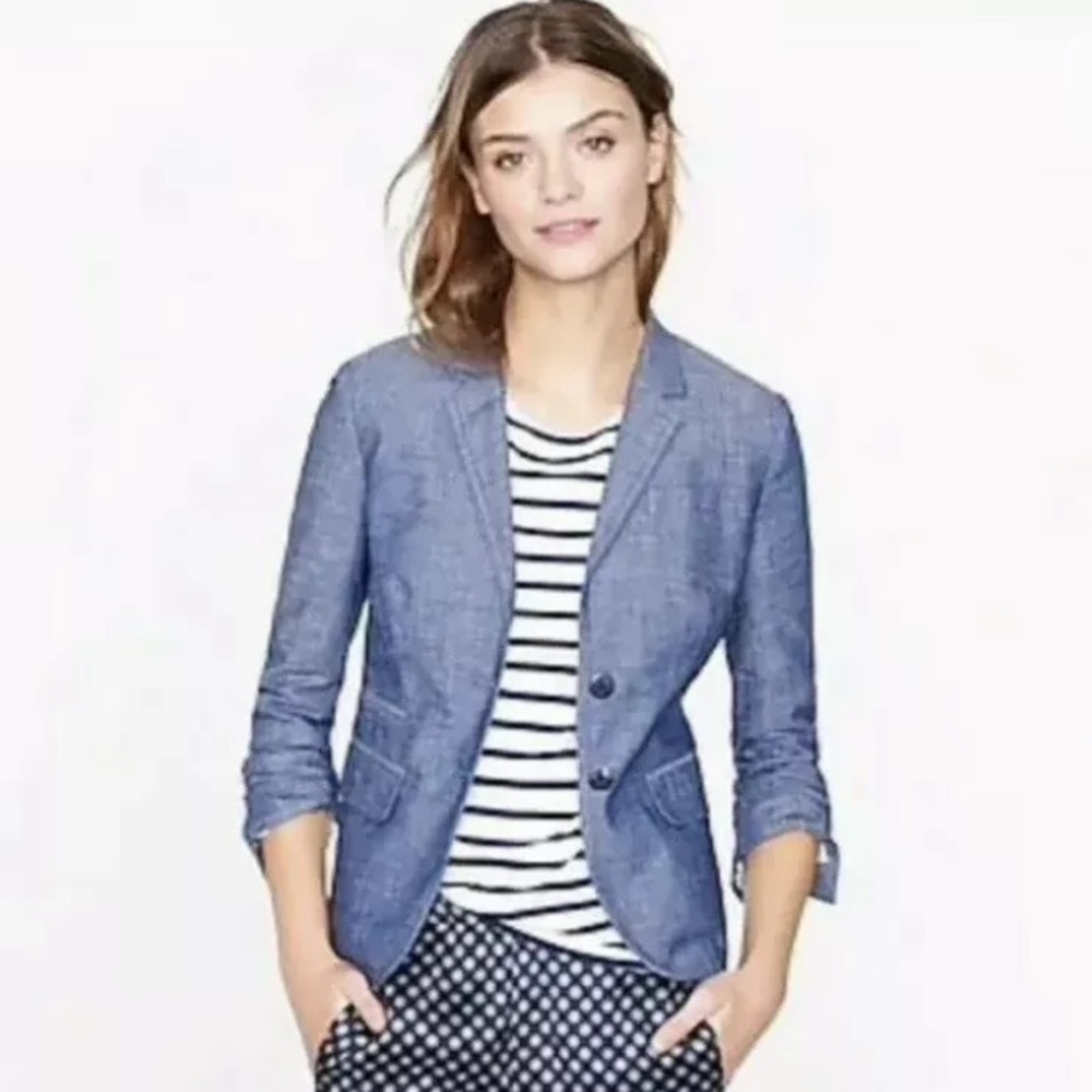 J. Crew schoolboy crosshatch linen blue blazer